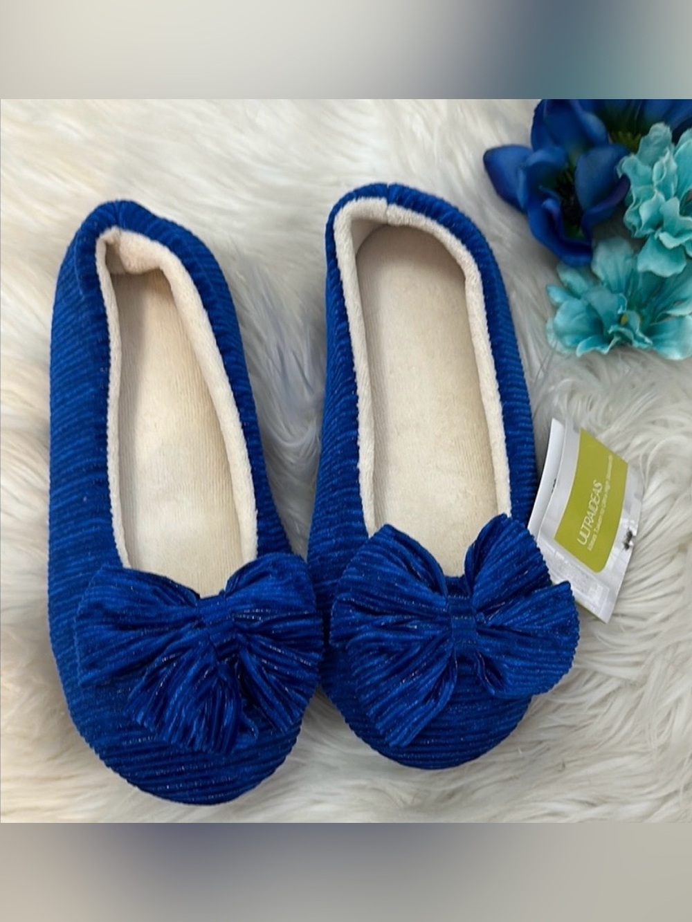 Electric Blue Bow Slippers With Ultra Memory Foam Footbed Sz M 7-8.5 NEW! ($55)